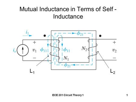 ECE 201 Circuit Theory 11 Mutual Inductance in Terms of Self - Inductance L1L1 L2L2.