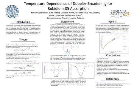 Temperature Dependence of Doppler-Broadening for Rubidium-85 Absorption Introduction Theory ExperimentResults A diode laser at 780 nm was used to excite.