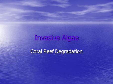 Invasive Algae Coral Reef Degradation. Problems Competes for crevices housing wildlife, can cover and shadow out corals. Competes for crevices housing.