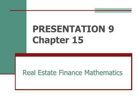 Real Estate Finance Mathematics