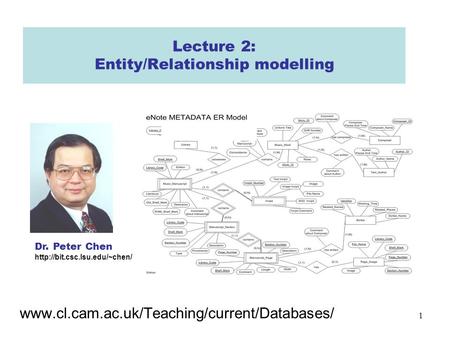 Lecture 2: Entity/Relationship modelling