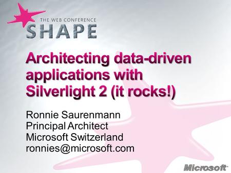Ronnie Saurenmann Principal Architect Microsoft Switzerland