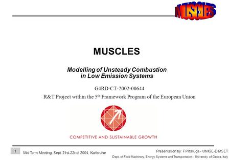 Mid Term Meeting, Sept. 21st-22nd, 2004, Karlsruhe Presentation by: F.Pittaluga - UNIGE-DIMSET Dept. of Fluid Machinery, Energy Systems and Transportation.
