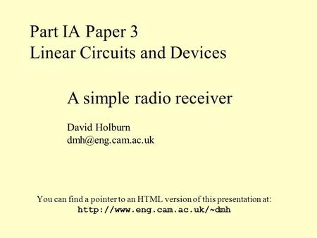 Part IA Paper 3 Linear Circuits and Devices