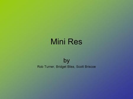 Mini Res by Rob Turner, Bridget Bliss, Scott Briscoe.