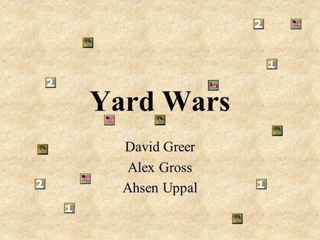 Yard Wars David Greer Alex Gross Ahsen Uppal. Goals Wireless, Portable Development Real Time Voice Conferencing Exciting, Expandable Game Engine.