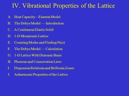 IV. Vibrational Properties of the Lattice