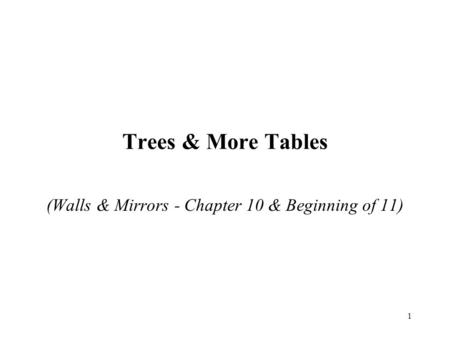 1 Trees & More Tables (Walls & Mirrors - Chapter 10 & Beginning of 11)