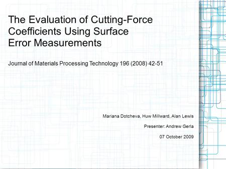 The Evaluation of Cutting-Force Coefficients Using Surface