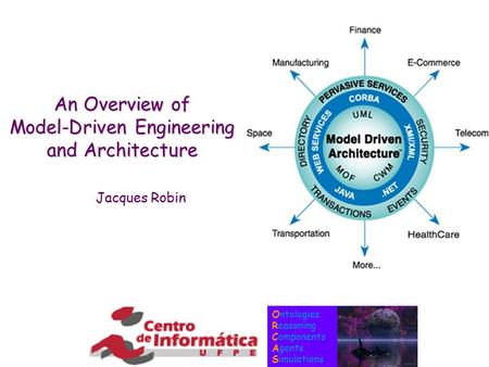 Ontologies Reasoning Components Agents Simulations An Overview of Model-Driven Engineering and Architecture Jacques Robin.