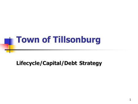 1 Town of Tillsonburg Lifecycle/Capital/Debt Strategy.