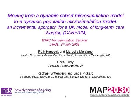 1 Moving from a dynamic cohort microsimulation model to a dynamic population microsimulation model Moving from a dynamic cohort microsimulation model to.