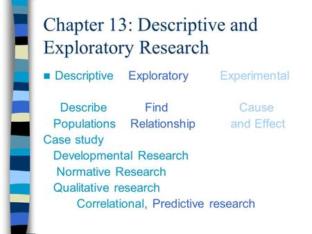 Chapter 13: Descriptive and Exploratory Research