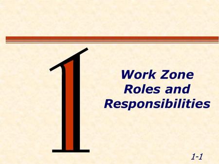 1-1 Work Zone Roles and Responsibilities. 1-2 Module Objectives  Recognize the roles of LEOs and others in work zones  List LEO responsibilities and.