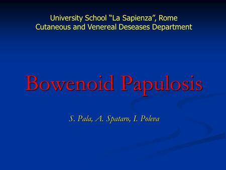 Bowenoid Papulosis S. Pala, A. Spataro, I. Poleva University School “La Sapienza”, Rome Cutaneous and Venereal Deseases Department.