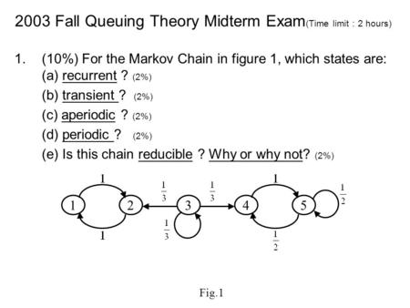 2003 Fall Queuing Theory Midterm Exam(Time limit：2 hours)