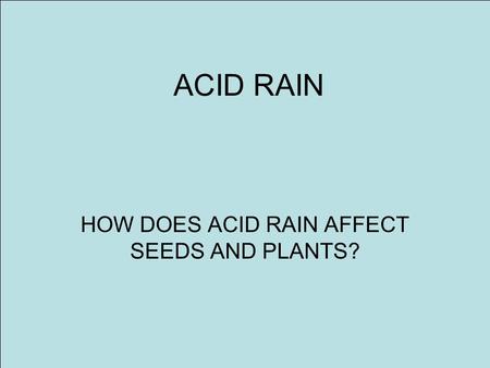 ACID RAIN HOW DOES ACID RAIN AFFECT SEEDS AND PLANTS?