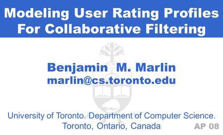 Modeling User Rating Profiles For Collaborative Filtering