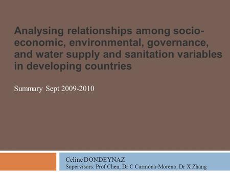Analysing relationships among socio- economic, environmental, governance, and water supply and sanitation variables in developing countries Summary Sept.
