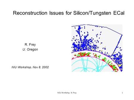 NIU Workshop R. Frey1 Reconstruction Issues for Silicon/Tungsten ECal R. Frey U. Oregon NIU Workshop, Nov 8, 2002.