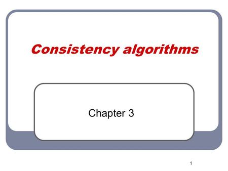 1 Consistency algorithms Chapter 3. Spring 2007 ICS 275A - Constraint Networks 2 Consistency methods Approximation of inference: Arc, path and i-consistecy.