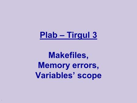 . Plab – Tirgul 3 Makefiles, Memory errors, Variables’ scope.