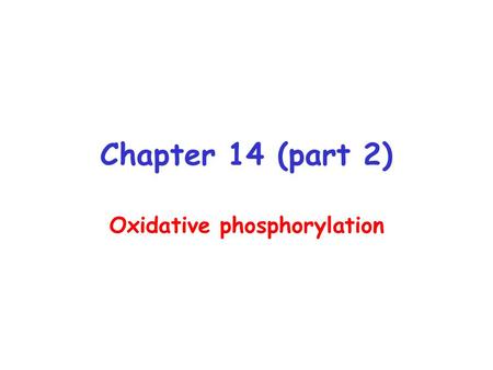 Chapter 14 (part 2) Oxidative phosphorylation. Proton Motive Force (  p ) PMF is the energy of the proton concentration gradient The chemical (  pH=