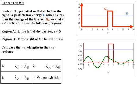 ConcepTest #72 Look at the potential well sketched to the right. A particle has energy E which is less than the energy of the barrier U 0 located at 5.