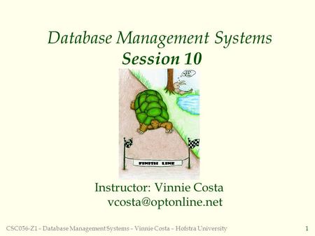 CSC056-Z1 – Database Management Systems – Vinnie Costa – Hofstra University1 Database Management Systems Session 10 Instructor: Vinnie Costa