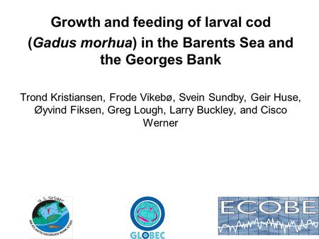 Growth and feeding of larval cod (Gadus morhua) in the Barents Sea and the Georges Bank Trond Kristiansen, Frode Vikebø, Svein Sundby, Geir Huse, Øyvind.