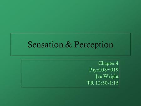 Sensation & Perception Chapter 4 Psyc103~019 Jen Wright TR 12:30-1:15.