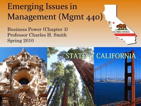 Emerging Issues in Management (Mgmt 440) Business Power (Chapter 3) Professor Charles H. Smith Spring 2010.