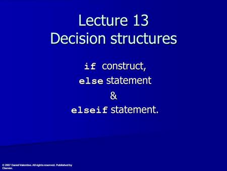 Lecture 13 Decision structures