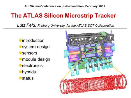 The ATLAS Silicon Microstrip Tracker introduction system design sensors module design electronics hybrids status Lutz Feld, Freiburg University, for the.