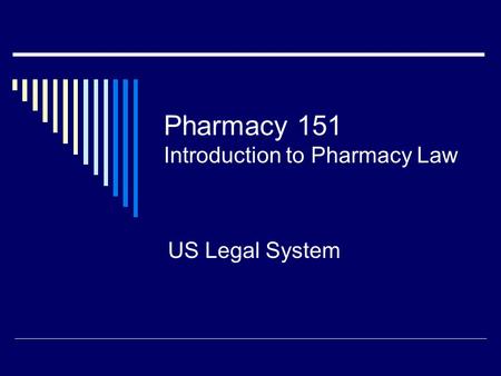 Pharmacy 151 Introduction to Pharmacy Law US Legal System.