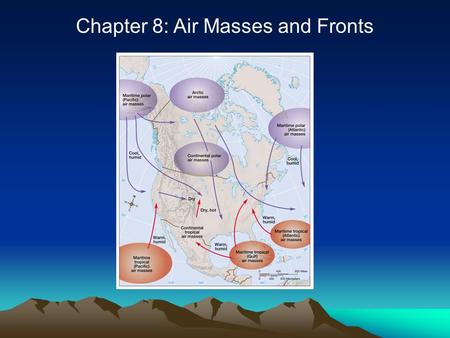 Chapter 8: Air Masses and Fronts. Introduction Air masses have uniform temperature and humidity characteristics –They affect vast areas Fronts are boundaries.