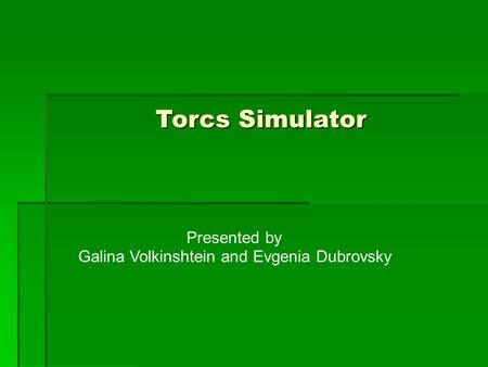 Torcs Simulator Presented by Galina Volkinshtein and Evgenia Dubrovsky.