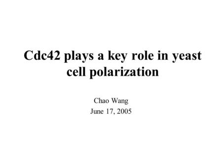 Cdc42 plays a key role in yeast cell polarization Chao Wang June 17, 2005.