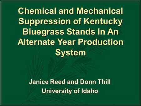 Janice Reed and Donn Thill University of Idaho Janice Reed and Donn Thill University of Idaho Chemical and Mechanical Suppression of Kentucky Bluegrass.