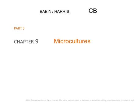 Microcultures CHAPTER 9 BABIN / HARRIS CB PART 3