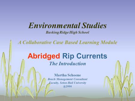 Environmental Studies Basking Ridge High School A Collaborative Case Based Learning Module Abridged Rip Currents The Introduction Martha Schoene Beach.