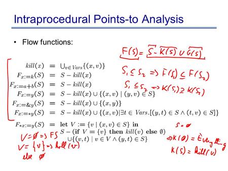 Intraprocedural Points-to Analysis Flow functions: