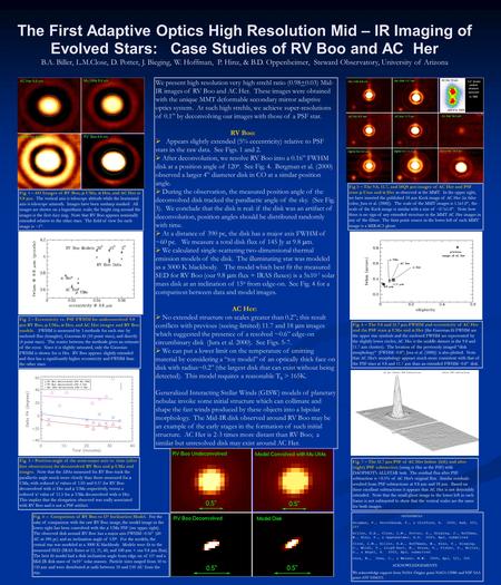The First Adaptive Optics High Resolution Mid – IR Imaging of Evolved Stars: Case Studies of RV Boo and AC Her B.A. Biller, L.M.Close, D. Potter, J. Bieging,