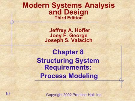 Copyright 2002 Prentice-Hall, Inc. Modern Systems Analysis and Design Third Edition Jeffrey A. Hoffer Joey F. George Joseph S. Valacich Chapter 8 Structuring.