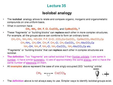 Lecture 35 Isolobal analogy
