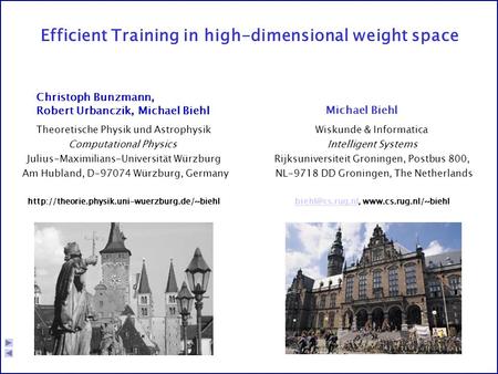Efficient Training in high-dimensional weight space Theoretische Physik und Astrophysik Computational Physics Julius-Maximilians-Universität Würzburg.