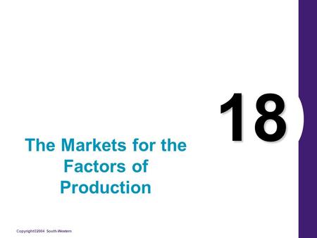 Copyright©2004 South-Western 18 The Markets for the Factors of Production.