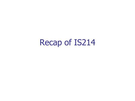 Recap of IS214. Placing this course in context Creating information technology that helps people accomplish their goals, make the experience effective,