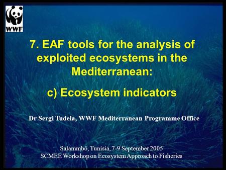 7. EAF tools for the analysis of exploited ecosystems in the Mediterranean: c) Ecosystem indicators Dr Sergi Tudela, WWF Mediterranean Programme Office.