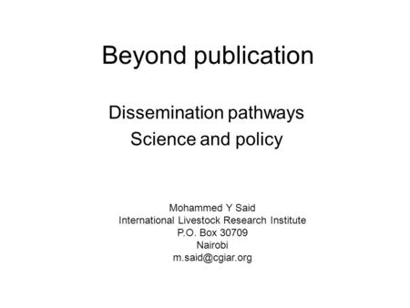 Dissemination pathways Science and policy